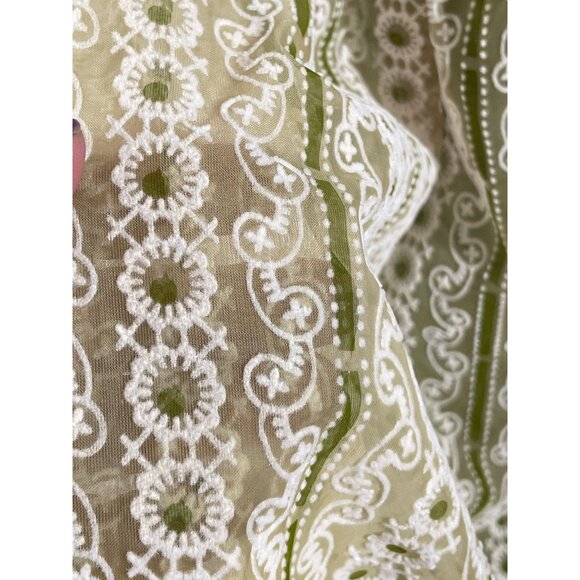 Vintage 60s prairie maxi dress, green organza flocked floral, lined - Picture 6 of 10